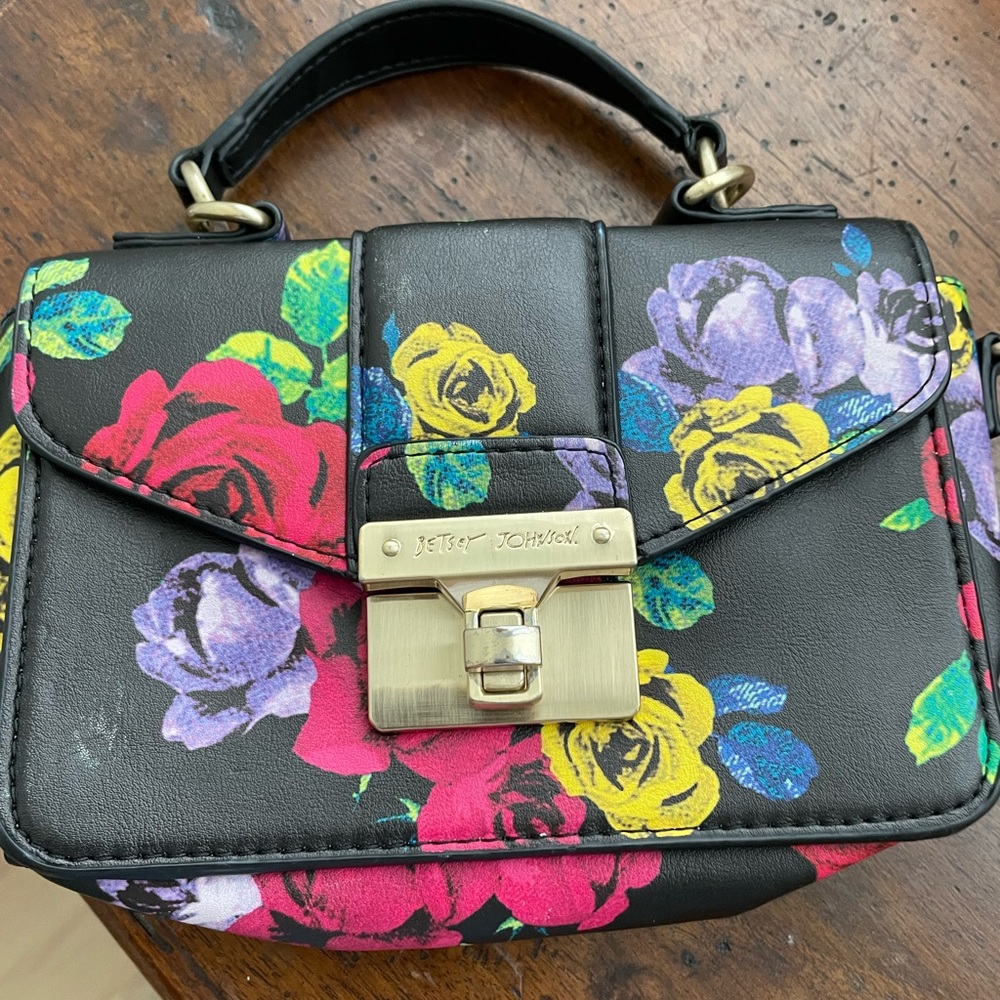 Betsey Johnson Black and Yellow Mini Bag Floral Design